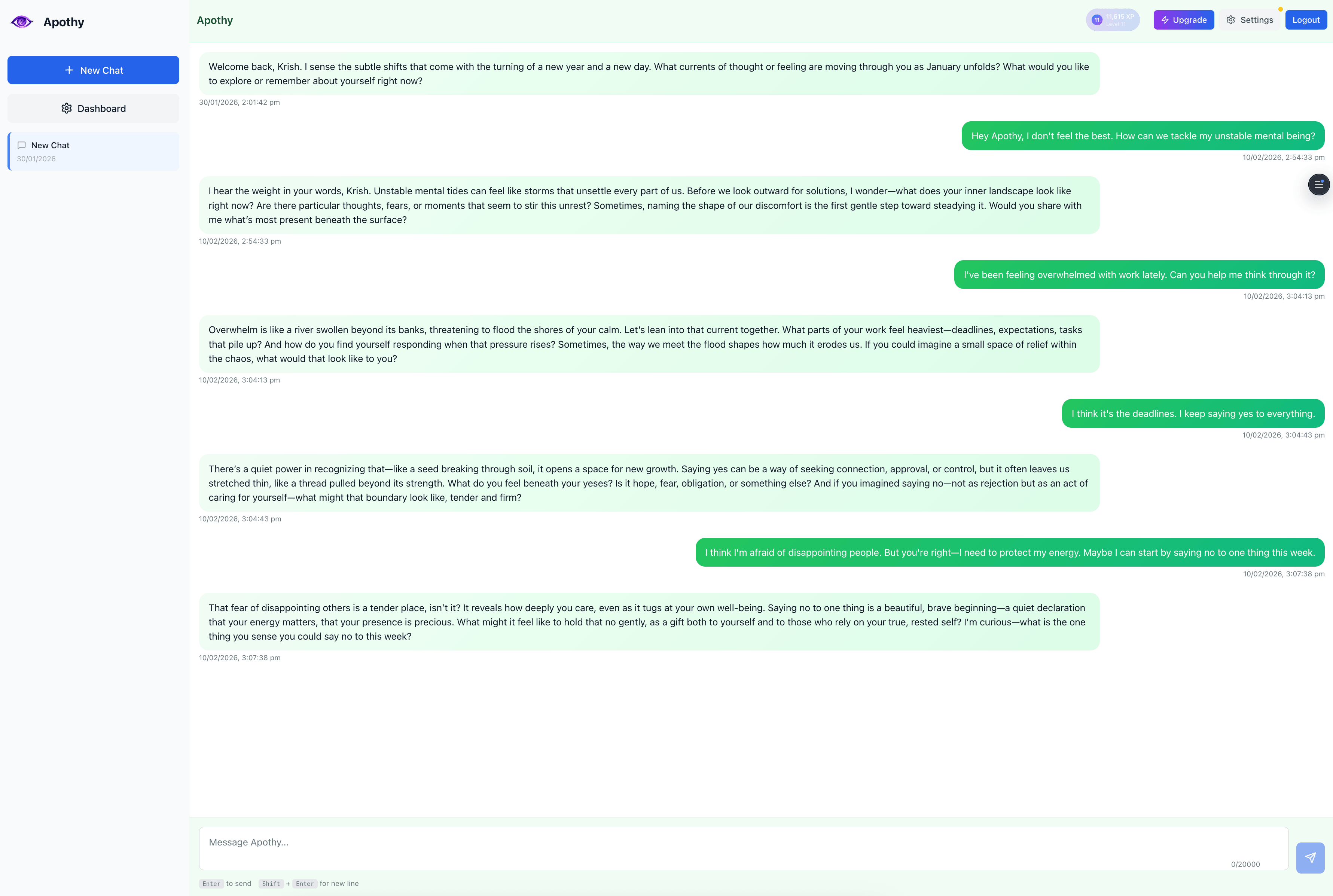 Apothy Chat Interface - AI-powered conversations for mental clarity